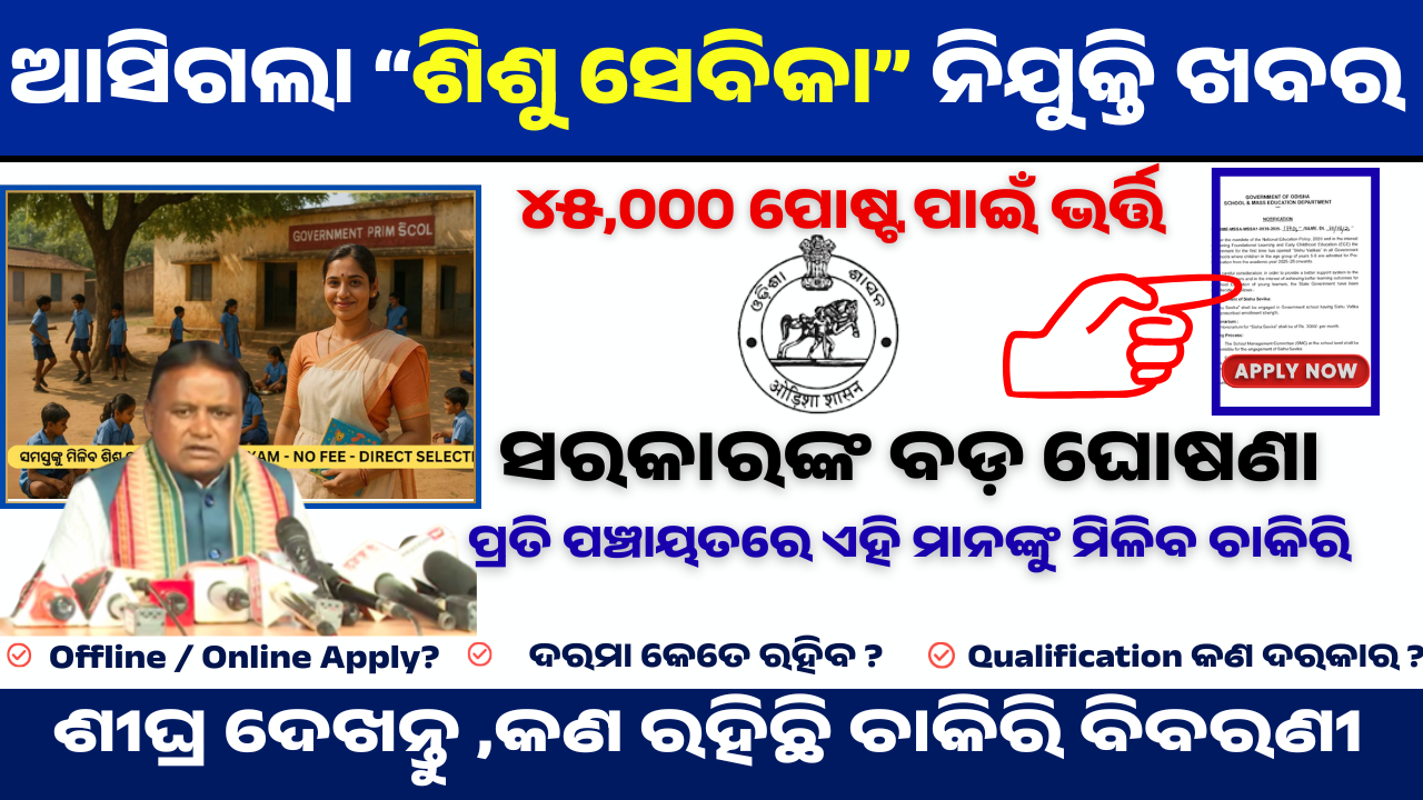 Odisha Sishu Sevika Online Form 2025 in Sisu Batika – Apply 10th / 12th Passed